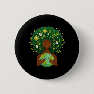 Badge Rond 5 Cm Green Black Afro Mère Jour des terres Gaia Sauvez 