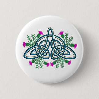 Badge Rond 5 Cm Green Celtic Knot with Purple Scottish Thistles
