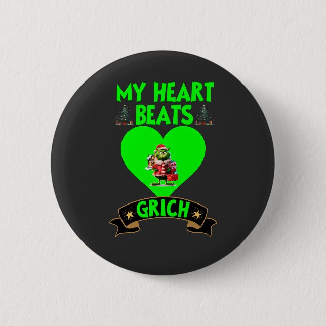 Badge Rond 5 Cm Green Heart Grinch Christmas Love Festive (Devant)