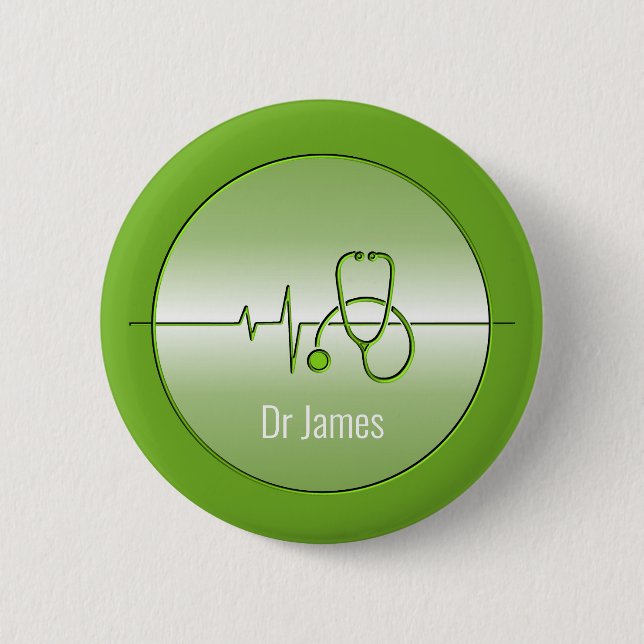 Badge Rond 5 Cm Green Medical Stethoscope Heartbeat (Devant)