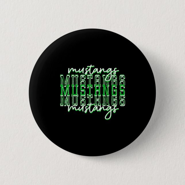 Badge Rond 5 Cm Green Mustang Pride School Srit Game Day Mustangs  (Devant)