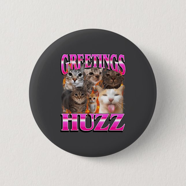 Badge Rond 5 Cm Greetings Huzz Funny Cat Meme Bootleg Graphic Men  (Devant)