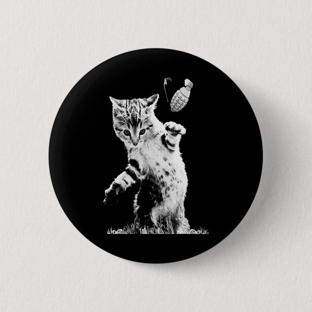 Badge Rond 5 Cm Grenade à lancer de chat Drôle Kitty Grenade de ch (Devant)