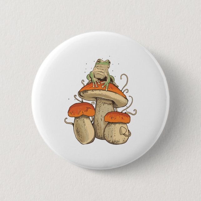 Badge Rond 5 Cm Grenouille aux champignons (Devant)