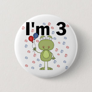 Badge Rond 5 Cm Grenouille avec ballons 3e anniversaire