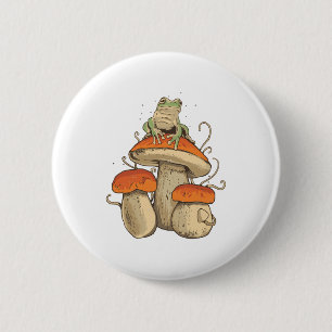 Badge Rond 5 Cm Grenouille avec champignons