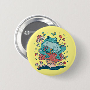 Badge Rond 5 Cm Grenouille Cottagecore sur maison champignon