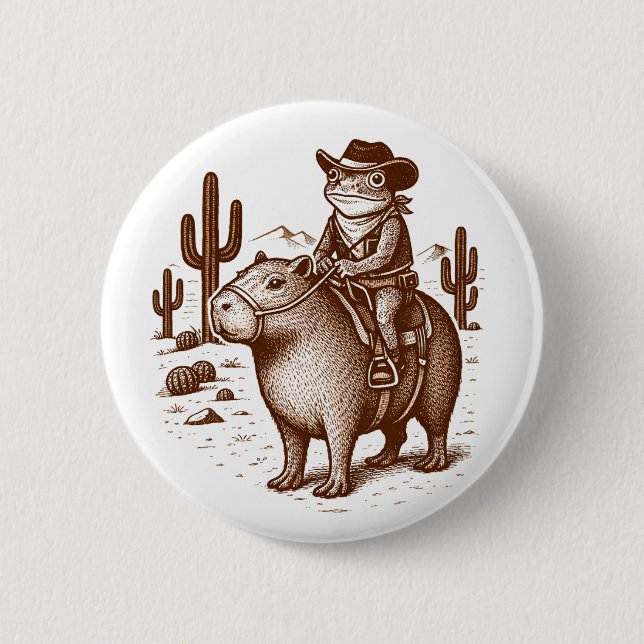 Badge Rond 5 Cm Grenouille Cowboy (Devant)