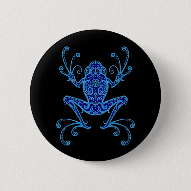Badge Rond 5 Cm Grenouille d'arbre bleue et noire complexe (Devant)