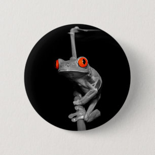 Badge Rond 5 Cm Grenouille d'arbre observée par rouge
