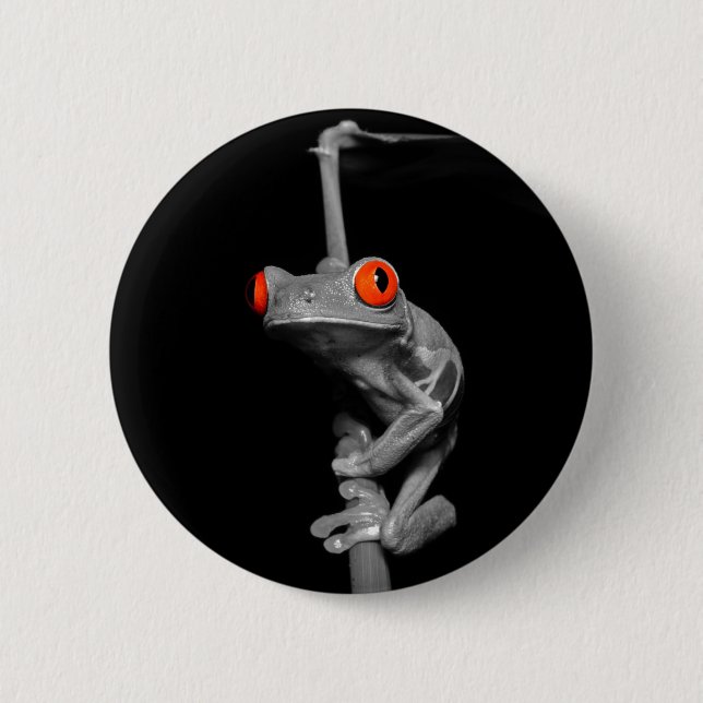 Badge Rond 5 Cm Grenouille d'arbre observée par rouge (Devant)