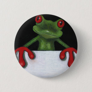 BADGE ROND 5 CM GRENOUILLE D'ARBRE TENANT LE SIGNE : VOUS