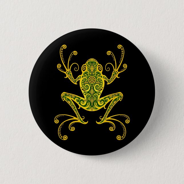 Badge Rond 5 Cm Grenouille d'arbre verte et noire complexe (Devant)