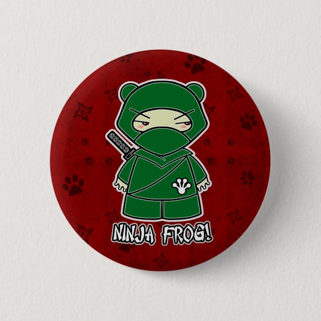 Badge Rond 5 Cm Grenouille de Ninja ! Dans le bouton rouge (Devant)