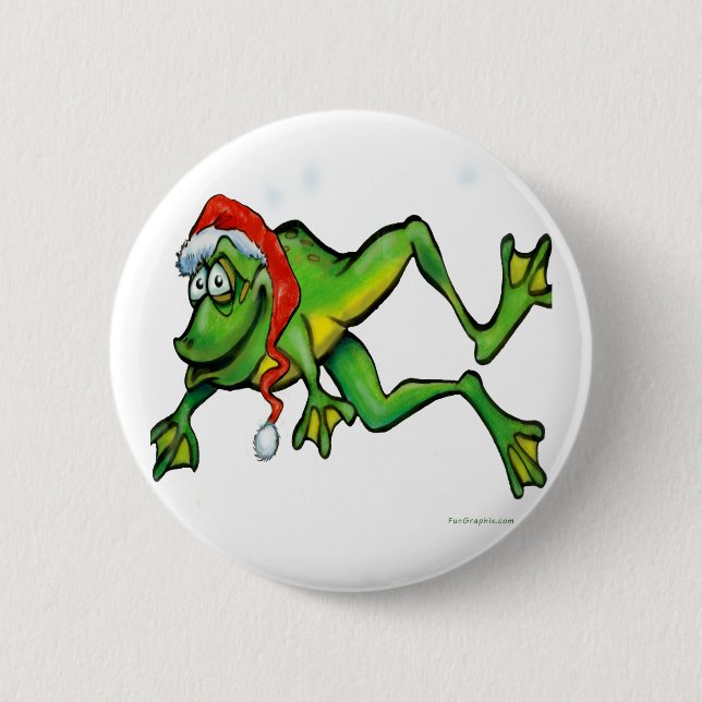 Badge Rond 5 Cm Grenouille de Noël (Devant)