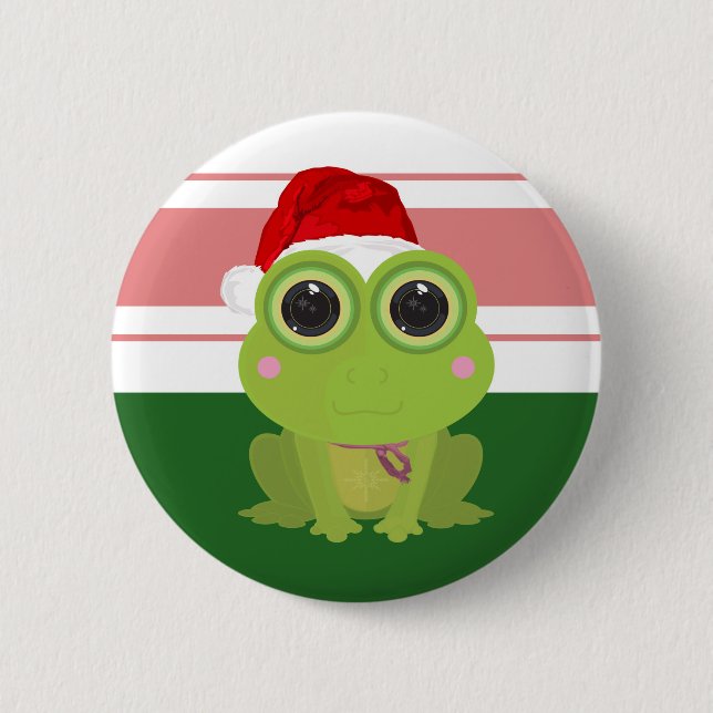 Badge Rond 5 Cm Grenouille de Noël (Devant)