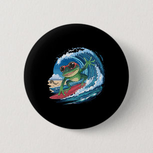 Badge Rond 5 Cm Grenouille de surf cool avec lunettes de soleil et