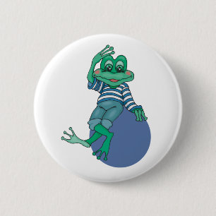 Badge Rond 5 Cm Grenouille en Jeans, Anniversaire, Pois