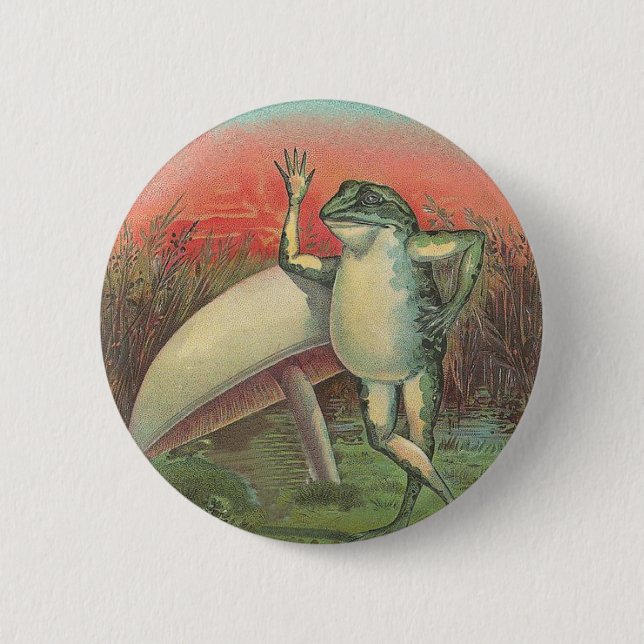 Badge Rond 5 Cm Grenouille et champignon (Devant)