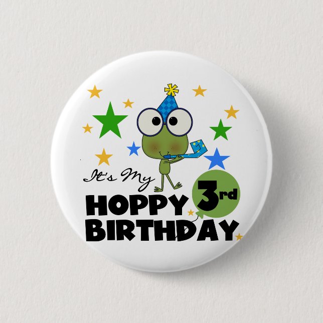 Badge Rond 5 Cm Grenouille-Hoppy 3e Anniversaire Tshirts et cadeau (Devant)