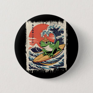 Badge Rond 5 Cm Grenouille surfant Greatwave Japonais Ukiyo-e Mont