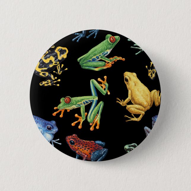 Badge Rond 5 Cm Grenouilles sur noir (Devant)