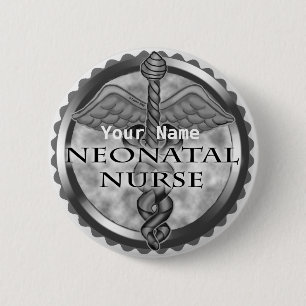 Badge Rond 5 Cm Grey caduceus Infirmière néonatale