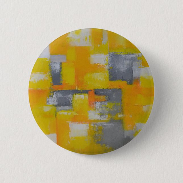 Badge Rond 5 Cm grey yellow white abstract art painting (Devant)