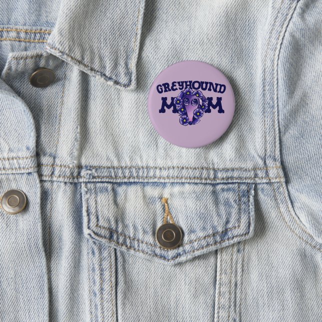 Badge Rond 5 Cm Greyhound Maman mignonne Violet Gryhounds adoption (En situation)