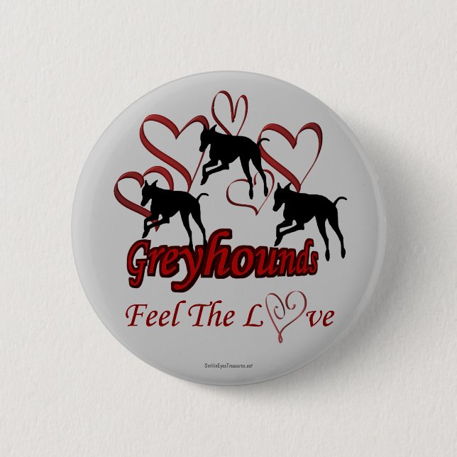Badge Rond 5 Cm Greyhounds Hearts Love Amoureux des chiens Bouton  (Devant)