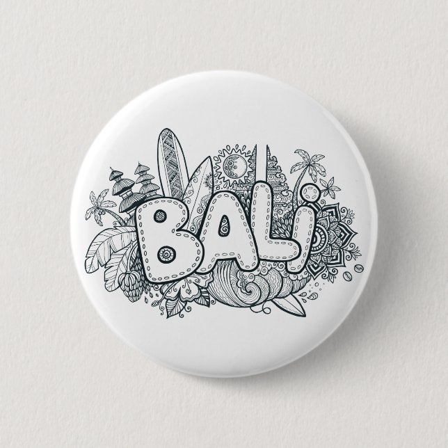 Badge Rond 5 Cm Griffonnage de Bali (Devant)