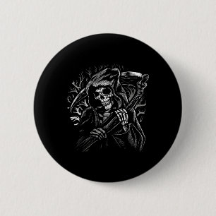 Badge Rond 5 Cm Grim Faucheuse Crâne Mort Scythe Mort Gothique Hor