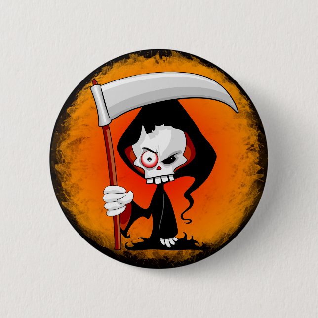 Badge Rond 5 Cm Grim Reaper Déplaisant Drôle Cartoon (Devant)