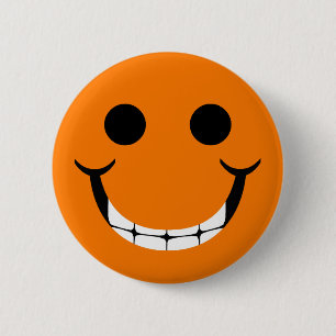 BADGE ROND 5 CM GRIMACE HEUREUSE ORANGE