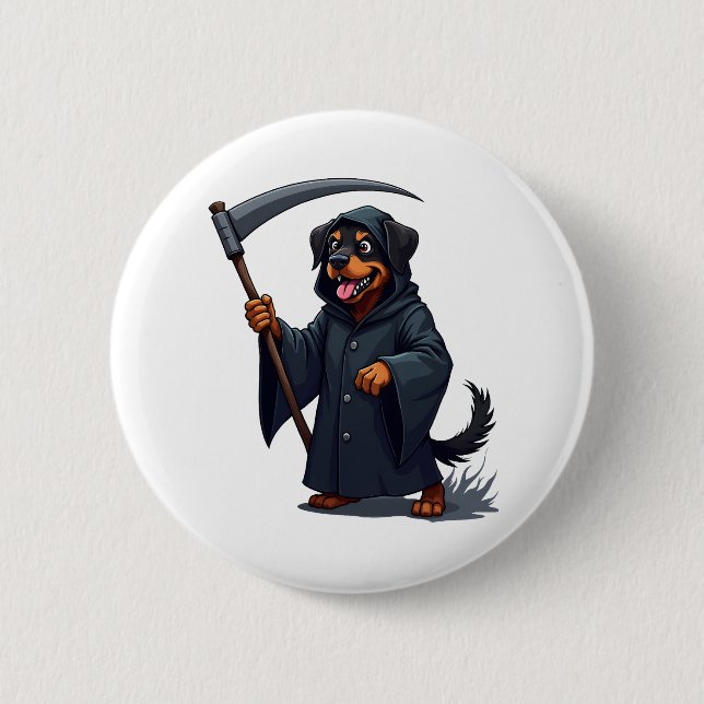 Badge Rond 5 Cm Grimper Reaper Rottweiler Chien (Devant)