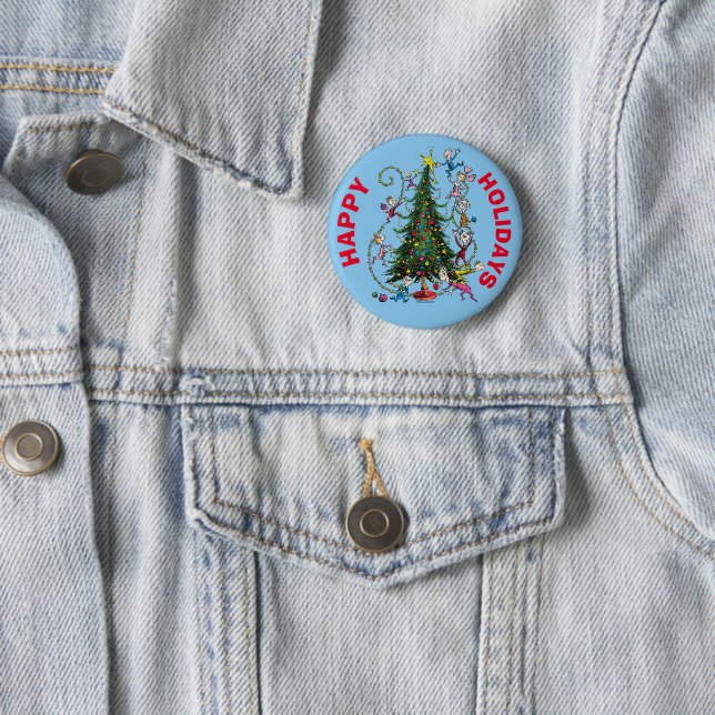 Badge Rond 5 Cm Grinch Classique | Sapin de Noël (En situation)