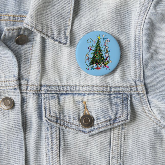Badge Rond 5 Cm Grinch Classique | Sapin de Noël (En situation)
