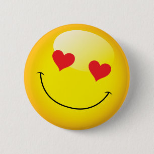 Badge Rond 5 Cm Grinning Happy Love Heart Emoji Man Face Party