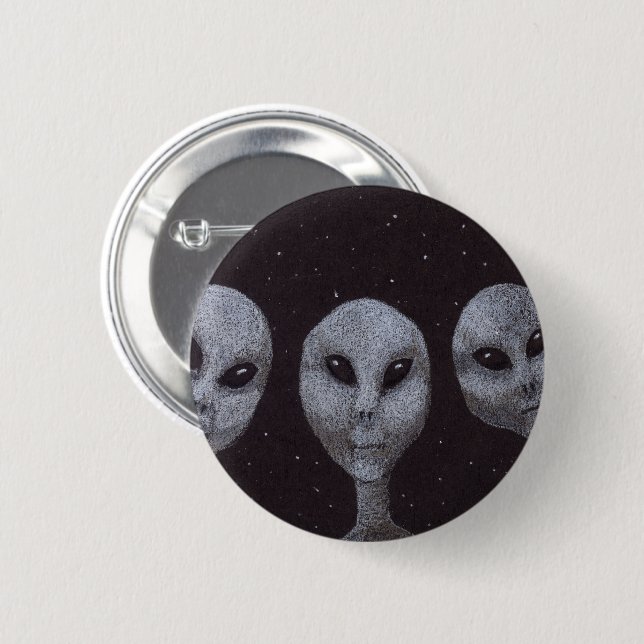 Badge Rond 5 Cm Gris Alien (Devant & derrière)