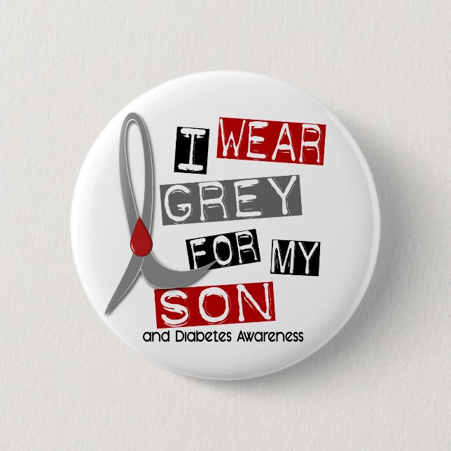 Badge Rond 5 Cm Gris d'usage du diabète I pour mon fils 37 (Devant)