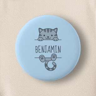 Badge Rond 5 Cm Gris Tabby Chat Pékin derrière Nom personnalisé Bl