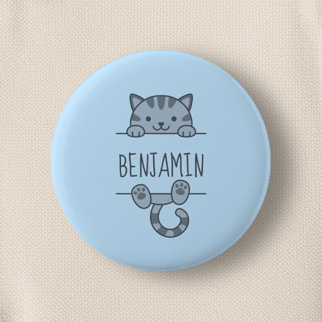 Badge Rond 5 Cm Gris Tabby Chat Pékin derrière Nom personnalisé Bl (Créateur téléchargé)