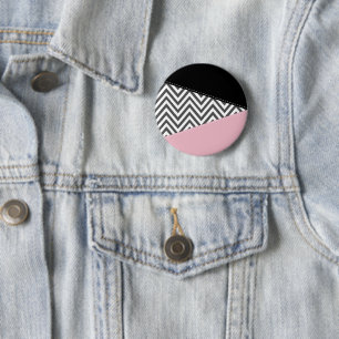 Badge Rond 5 Cm Gris Zigzag, Gris Chevron, Motif Zigzag, Rose