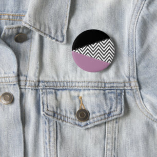 Badge Rond 5 Cm Gris Zigzag, Gris Chevron, Motif Zigzag, Violet