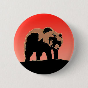Badge Rond 5 Cm Grizzly Bear au coucher du soleil - Art original d