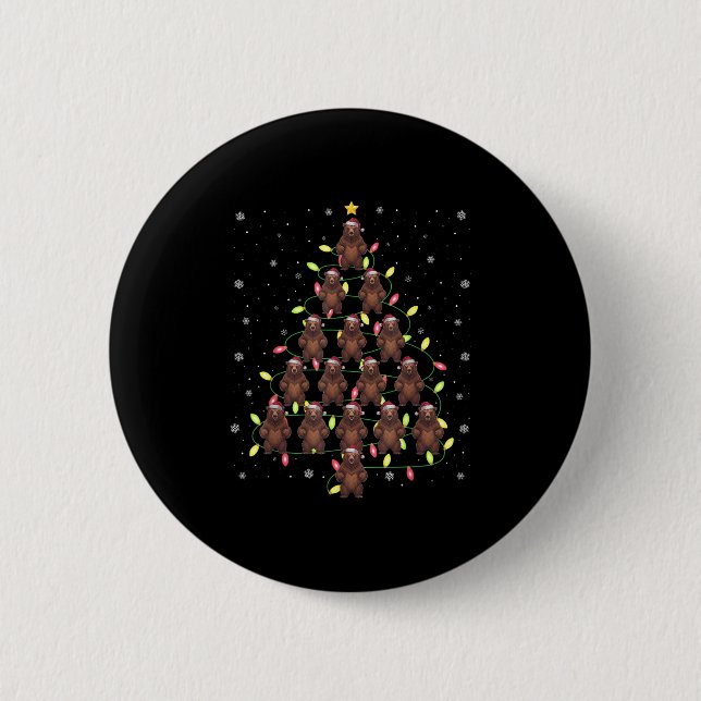 Badge Rond 5 Cm Grizzly Bear Père Noël Christmas Tree Lumières Swe (Devant)
