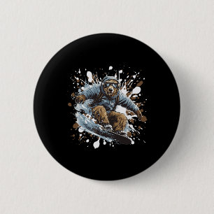 Badge Rond 5 Cm Grizzly Oear Animal Snowboard Sports Snowboard