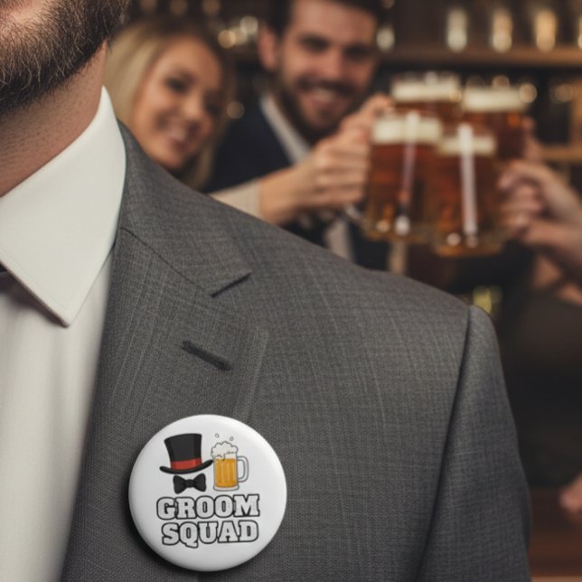 Badge Rond 5 Cm Groom Squad Hat and Beer Button Pin (Créateur téléchargé)