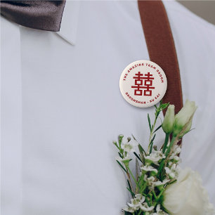 Badge Rond 5 Cm GROOM TEAM Simple Double Bonheur Mariage chinois