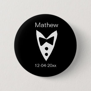 Badge Rond 5 Cm groomsman ajouter nom année noir arc chemise crava